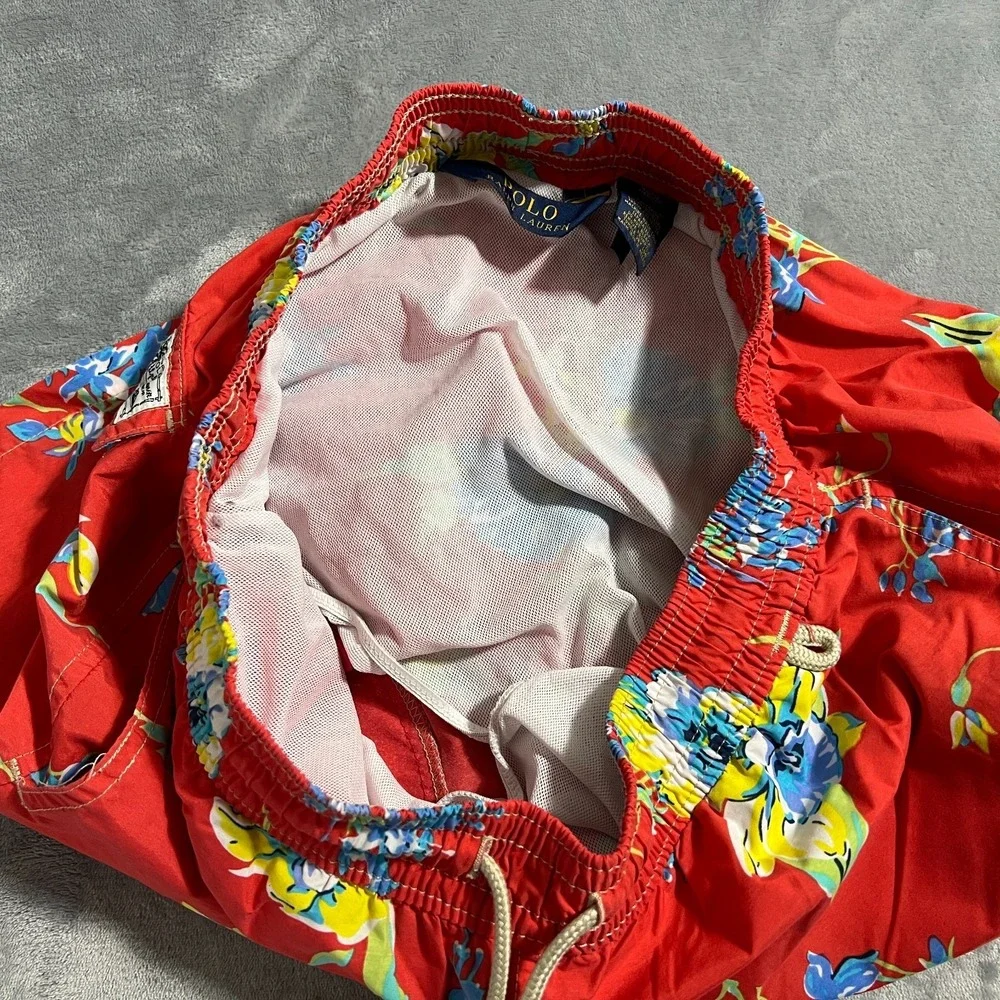 Polo Ralph Lauren Floral Swim Trunks Shorts Mens Medium Red Bathing Suit Pockets